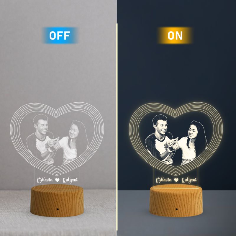 Couple Night lamp Customized Your Photo and Text Warm White Light